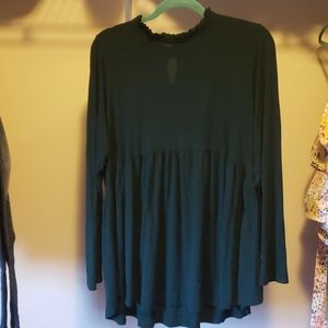 Long sleeve dark green baby doll top